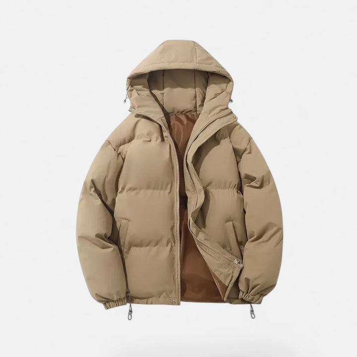 Men's Hooded Puffer Jacket Zip Front Solid Colour 12