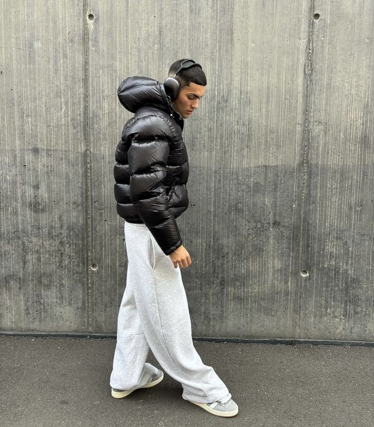 Men's Puffer Jacket Hooded Quilted Sherpa Lined 0