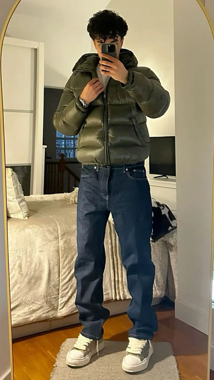 Men's Puffer Jacket Hooded Quilted Sherpa Lined 1