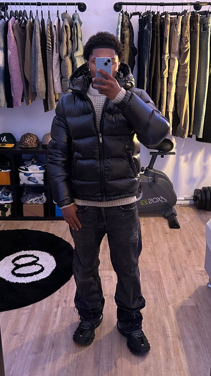 Men's Puffer Jacket Hooded Quilted Sherpa Lined 6