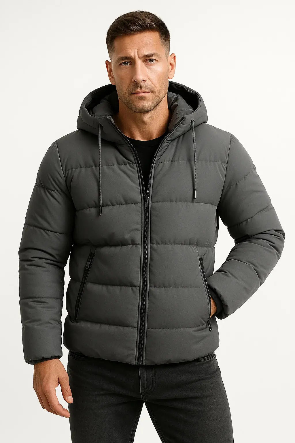 Men's Puffer Jacket Insulated Hooded Cotton Blend 0