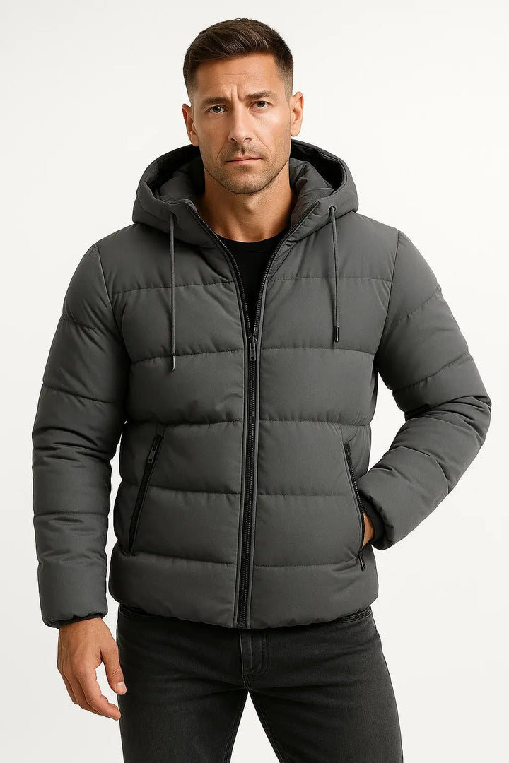 Men's Puffer Jacket Insulated Hooded Cotton Blend 0