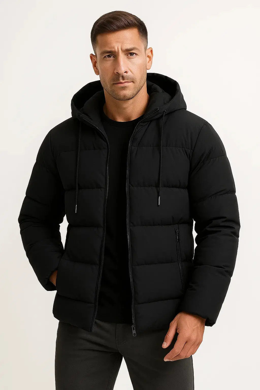 Men's Puffer Jacket Insulated Hooded Cotton Blend 2