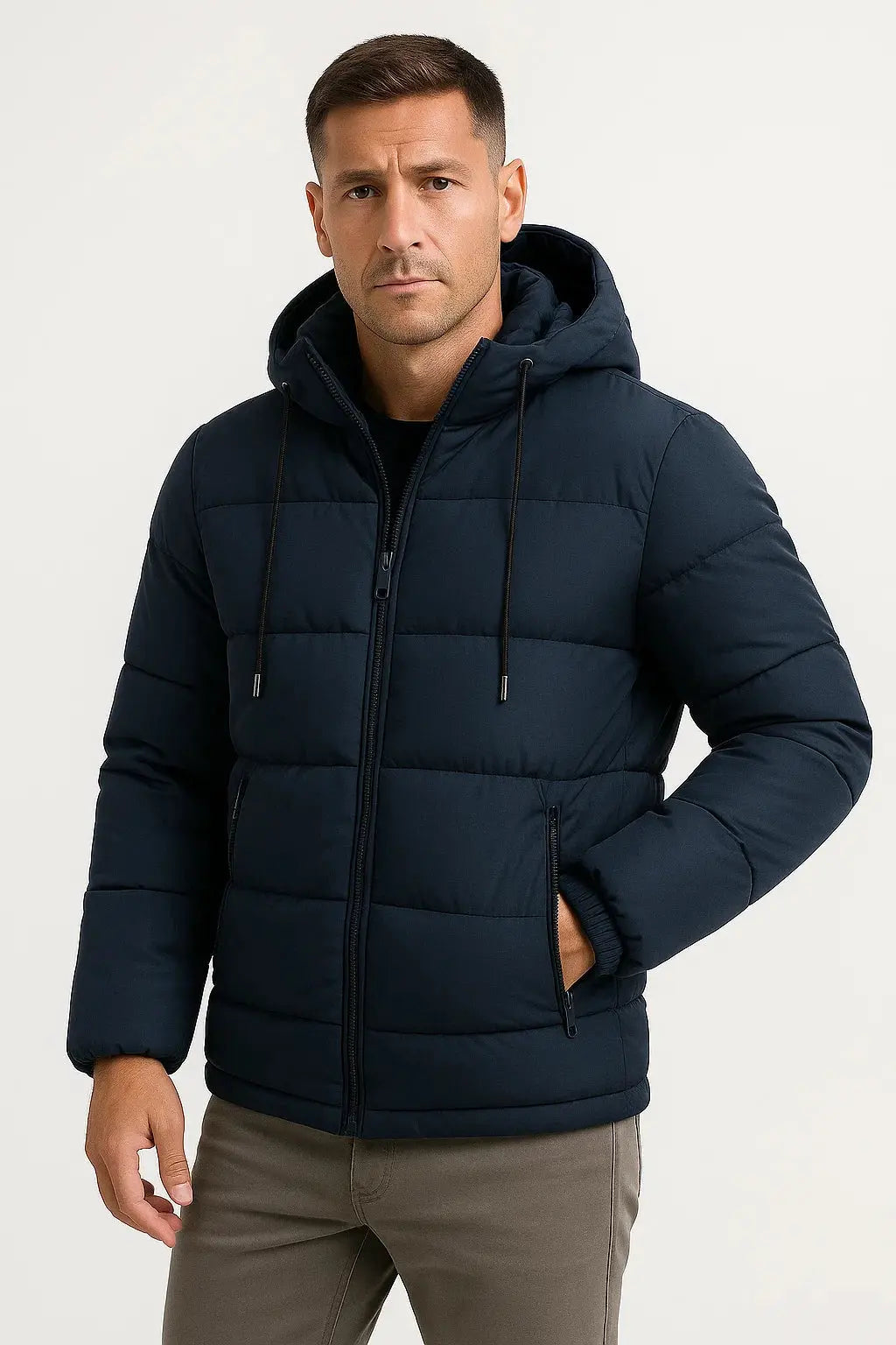 Men's Puffer Jacket Insulated Hooded Cotton Blend 3