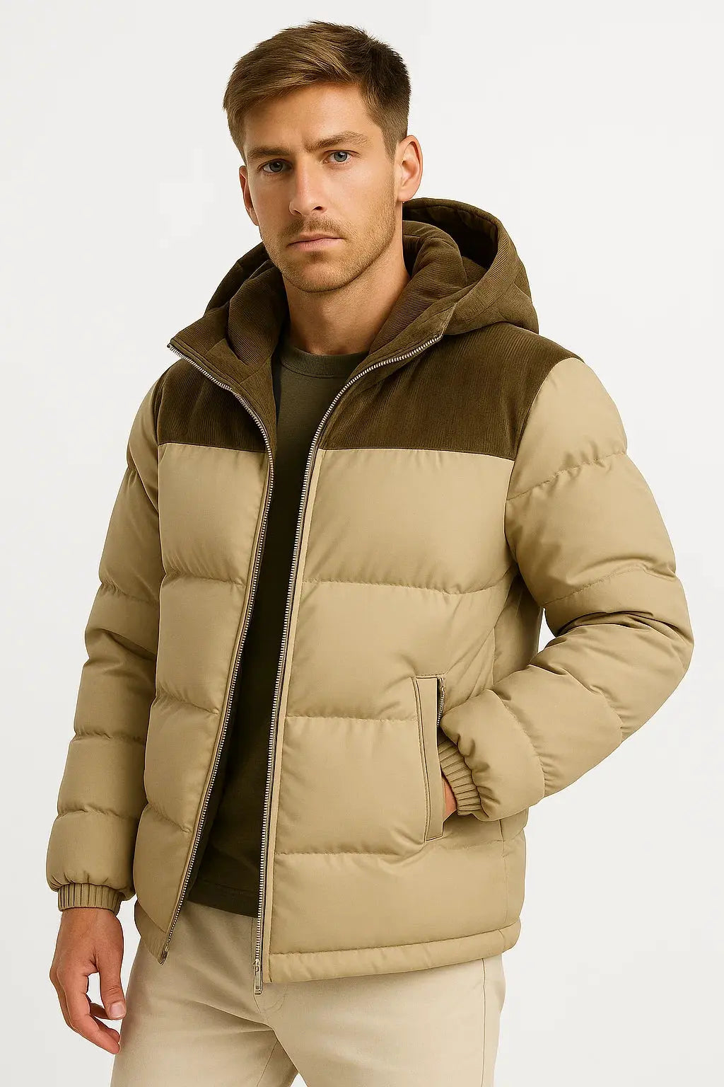 Men's Puffer Jacket Modern Insulated Hooded Lightweight 3