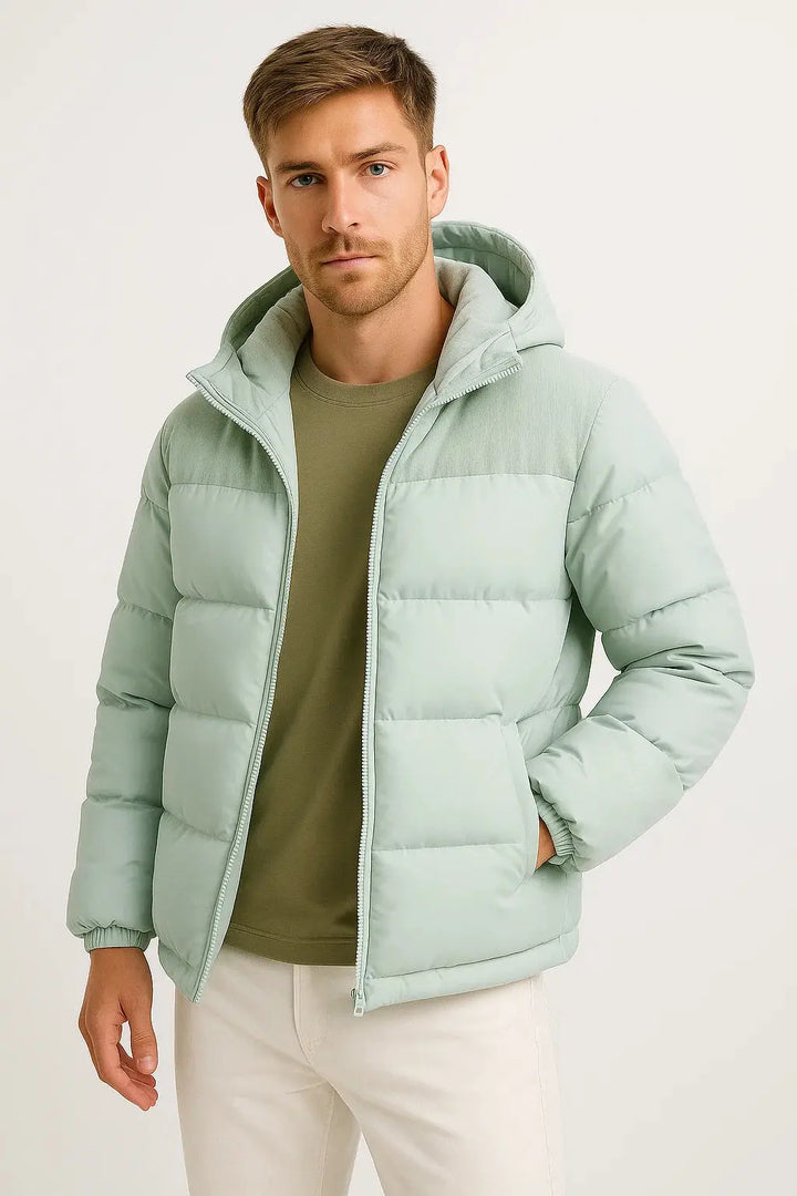 Men's Puffer Jacket Modern Insulated Hooded Lightweight 6
