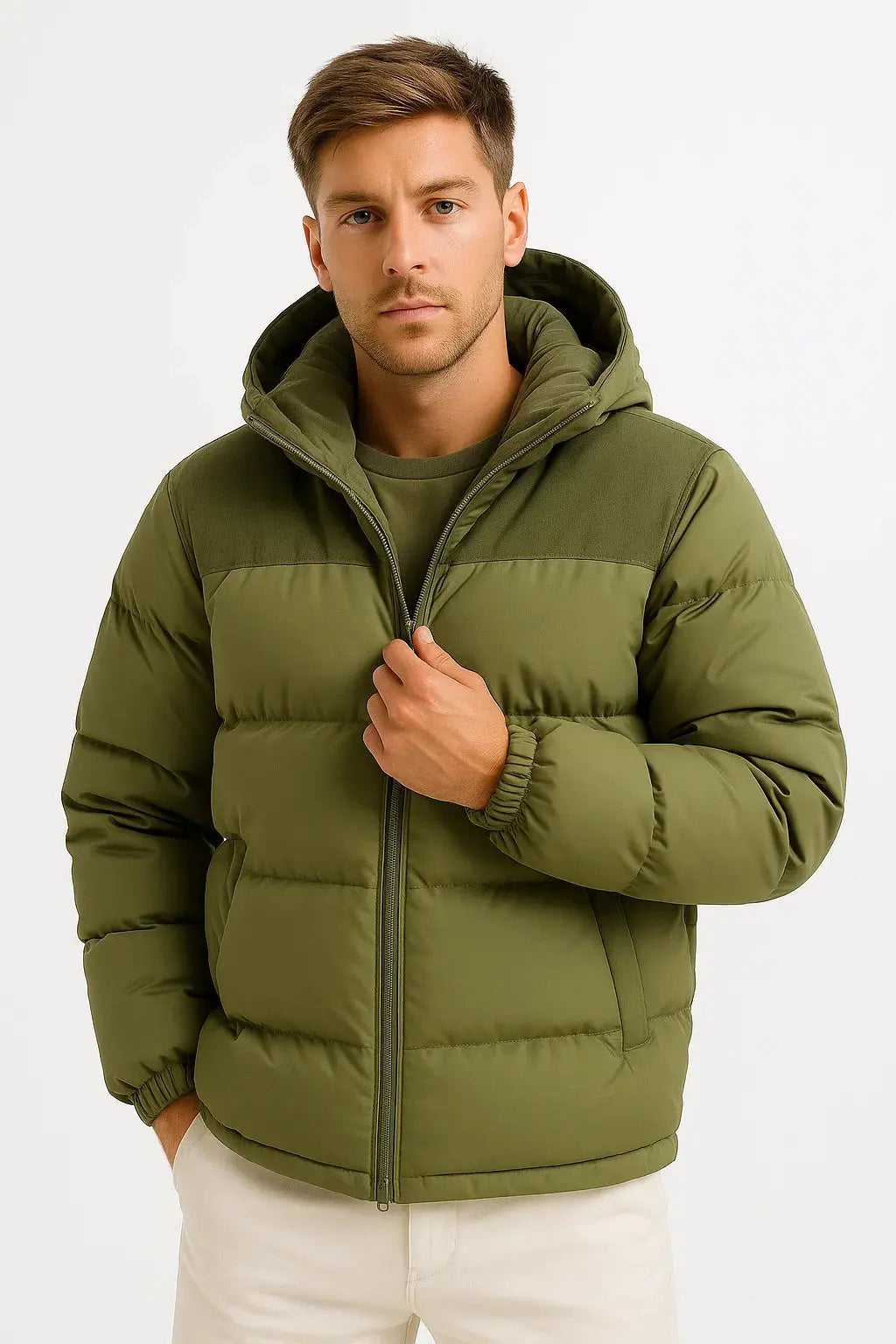 Men's Puffer Jacket Modern Insulated Hooded Lightweight 7