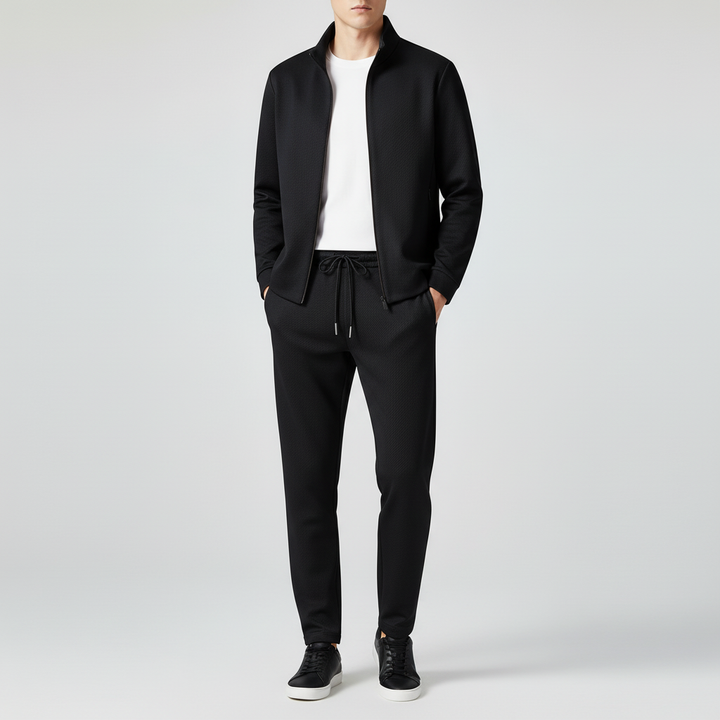 Men's Modern Zip Jacket Tapered Tracksuit Lycra Set 0