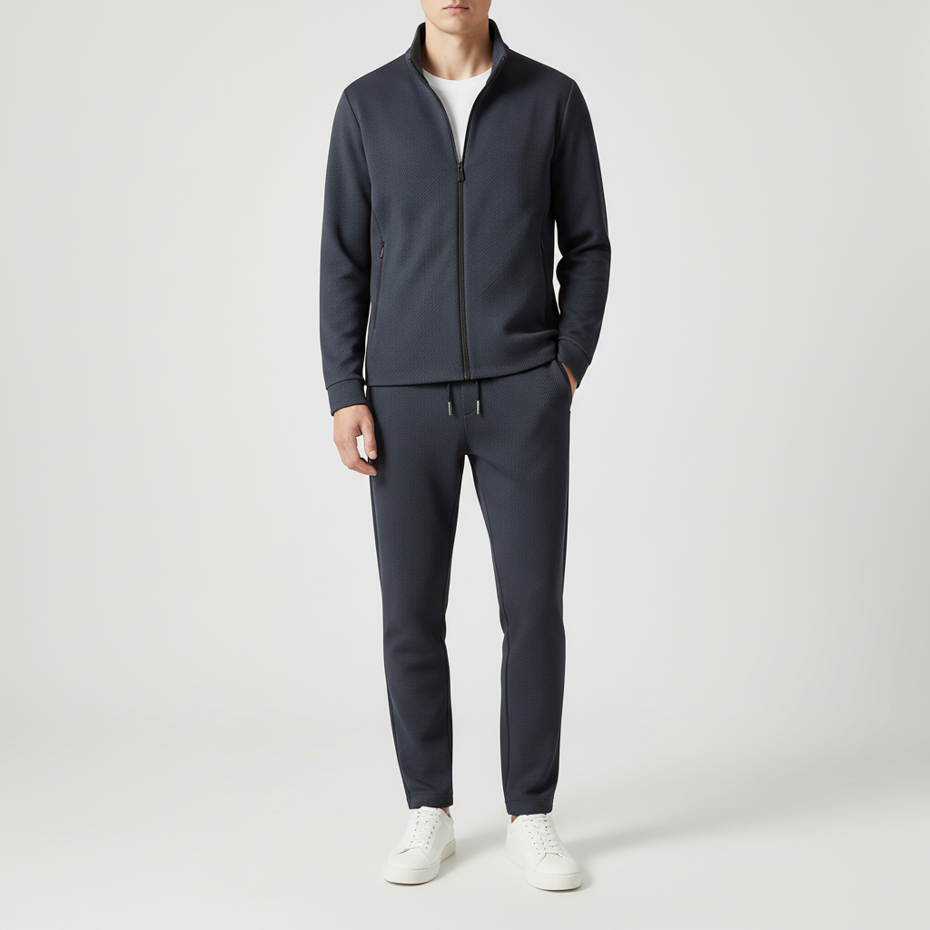 Men's Modern Zip Jacket Tapered Tracksuit Lycra Set 1