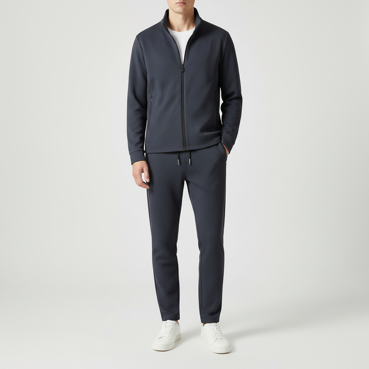 Men's Modern Zip Jacket Tapered Tracksuit Lycra Set 1