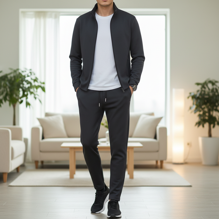 Men's Modern Zip Jacket Tapered Tracksuit Lycra Set 2