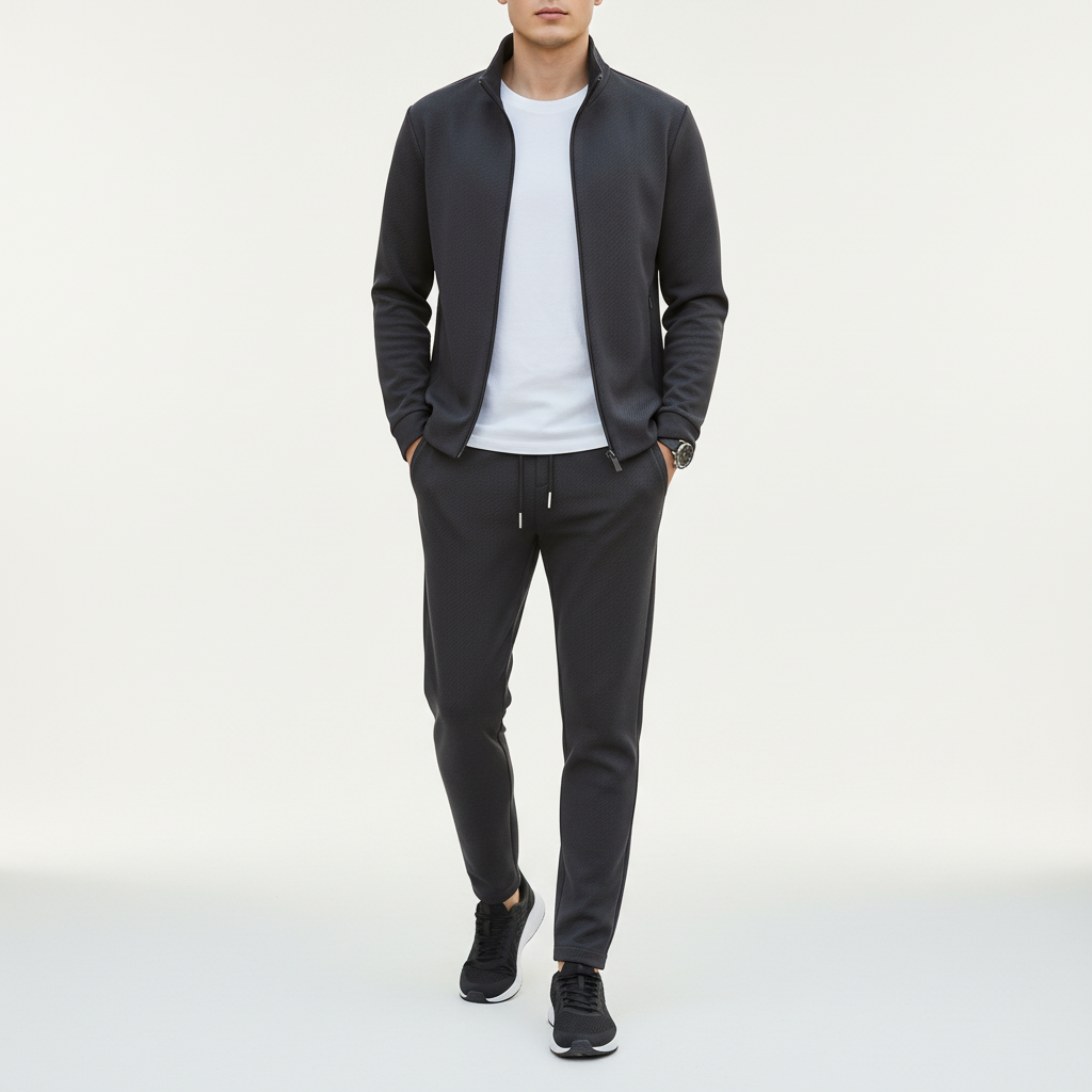 Men's Modern Zip Jacket Tapered Tracksuit Lycra Set 3
