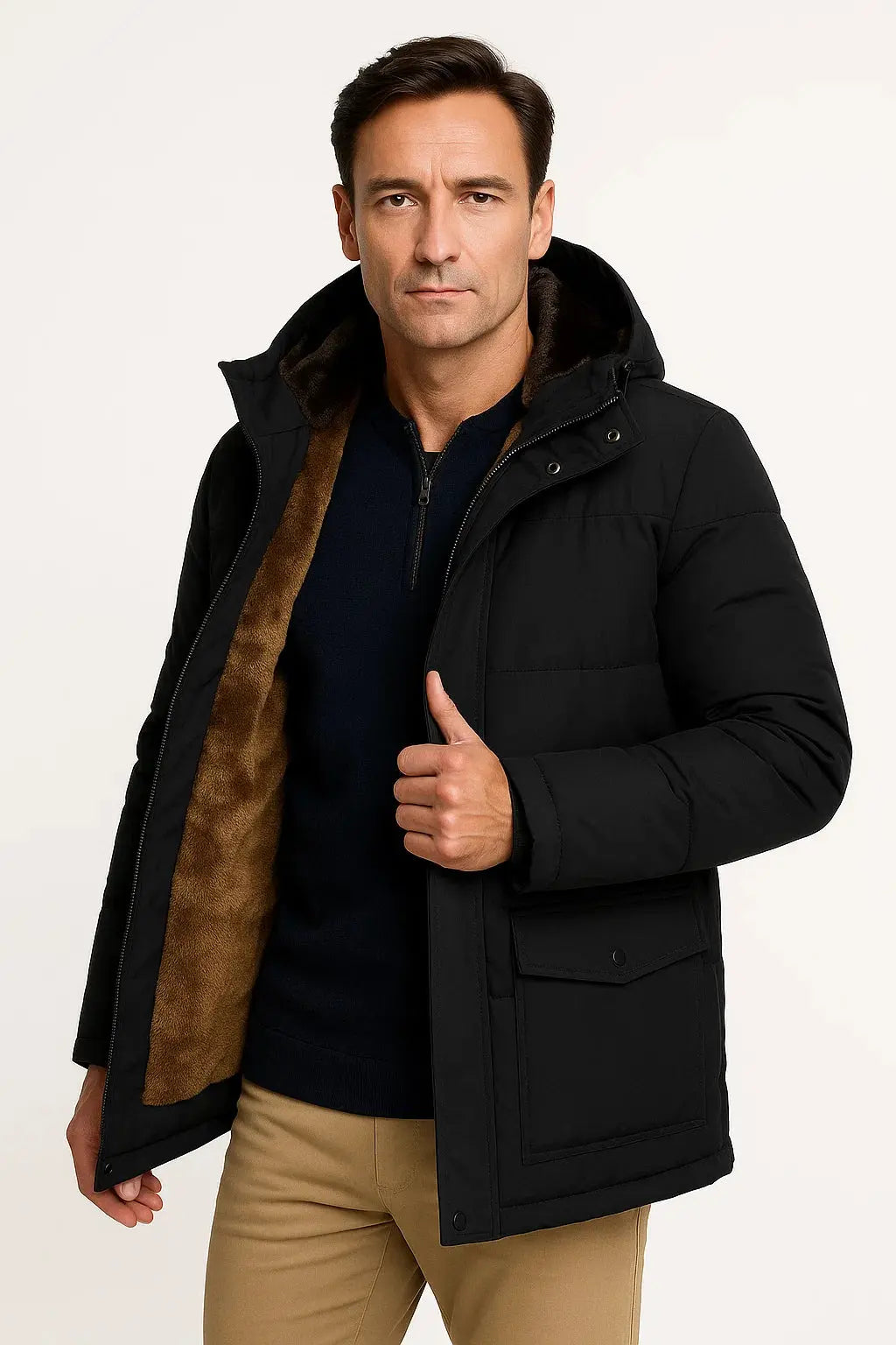 Men's Oversized Hooded Puffer Jacket Lambswool Padded 3