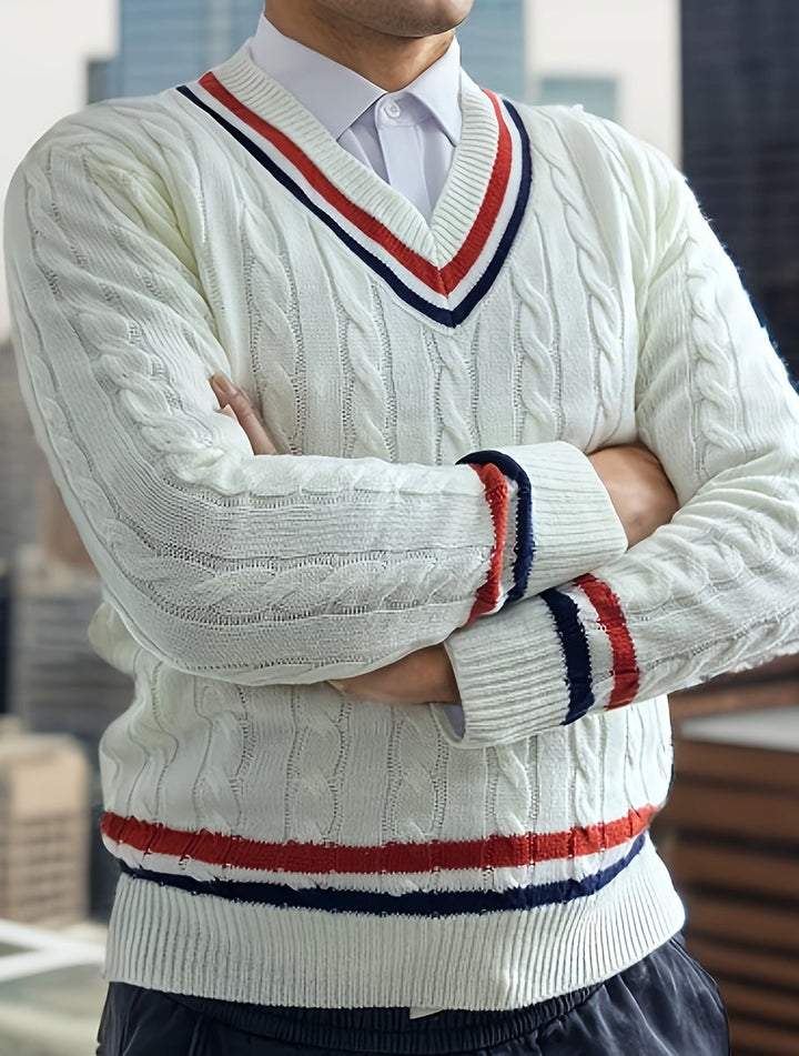 Men's Preppy V-Neck Regular Fit Sweater Polyester 2