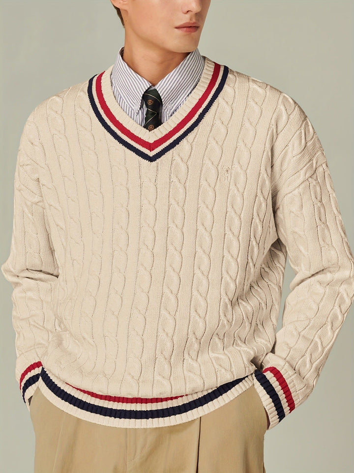 Men's Preppy V-Neck Regular Fit Sweater Polyester 4