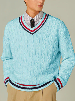 Men's Preppy V-Neck Regular Fit Sweater Polyester 5