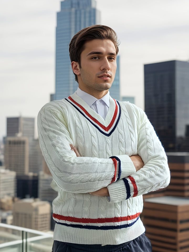 Men's Preppy V-Neck Regular Fit Sweater Polyester 7