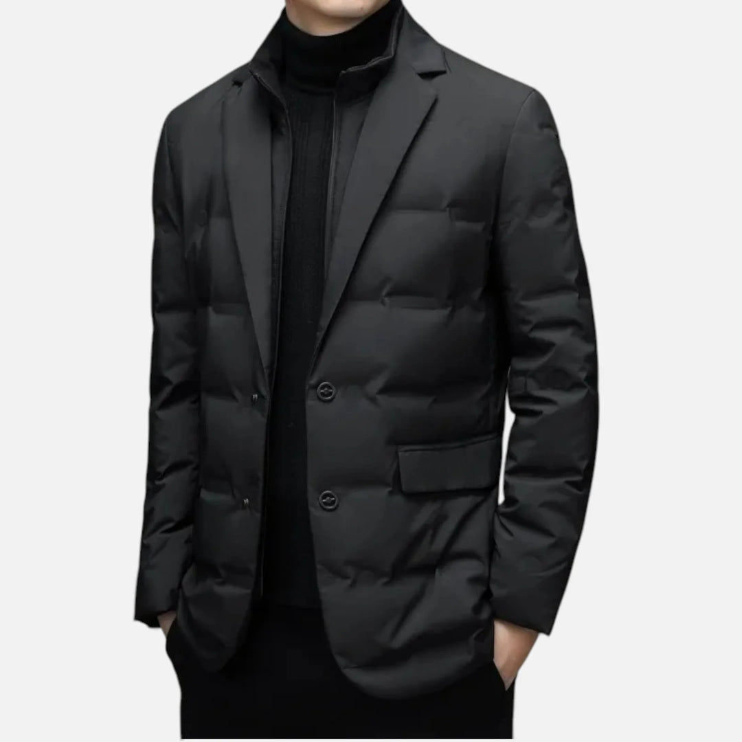 Men's Down Jacket Quilted Puffer Scarf Collar Mid-Length 0