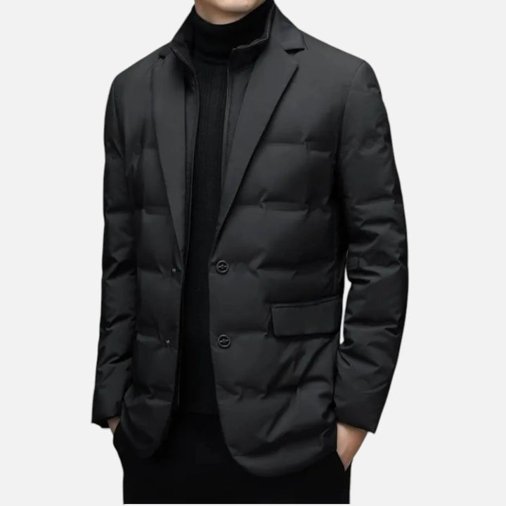 Men's Down Jacket Quilted Puffer Scarf Collar Mid-Length 0