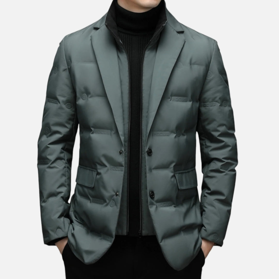 Men's Down Jacket Quilted Puffer Scarf Collar Mid-Length 3