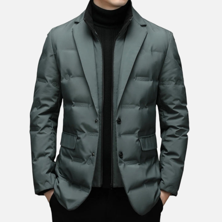Men's Down Jacket Quilted Puffer Scarf Collar Mid-Length 3