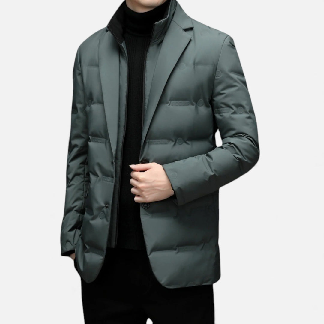 Men's Down Jacket Quilted Puffer Scarf Collar Mid-Length 4