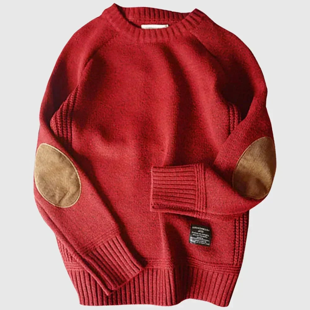 Men's Relaxed Crew-Neck Black Jumper with Elbow Patches Knit 0