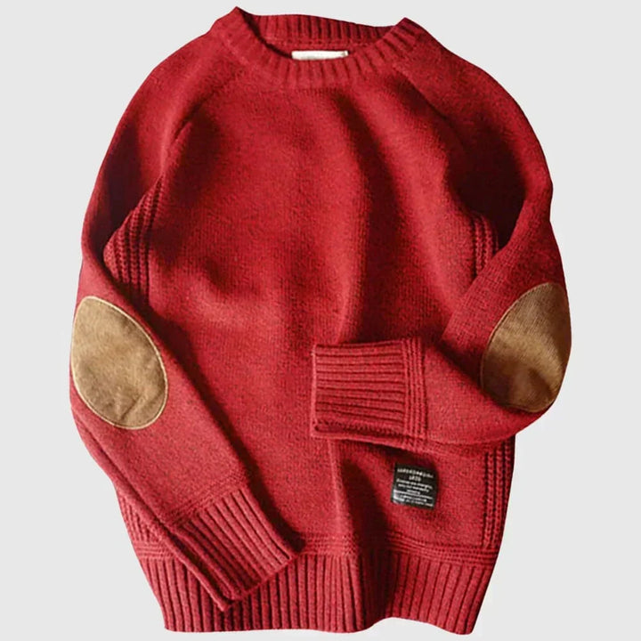 Men's Relaxed Crew-Neck Black Jumper with Elbow Patches Knit 0