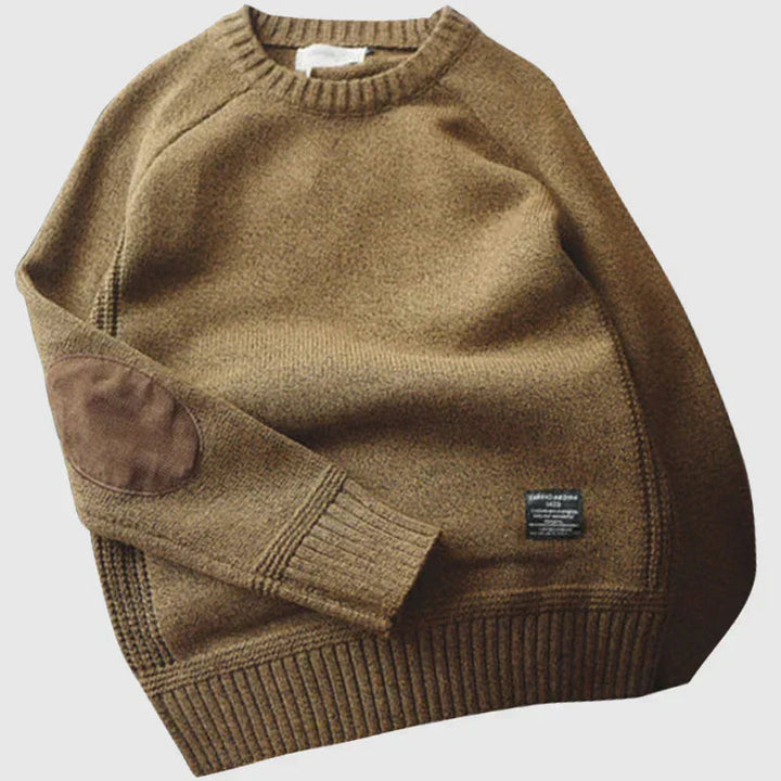 Men's Relaxed Crew-Neck Black Jumper with Elbow Patches Knit 2