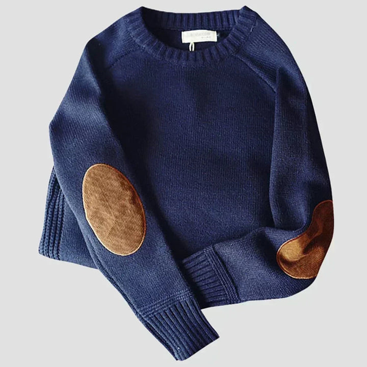 Men's Relaxed Crew-Neck Black Jumper with Elbow Patches Knit 3