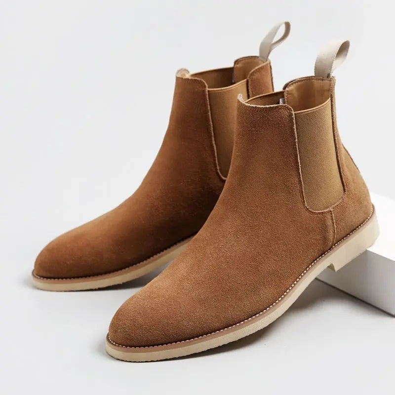 Men's Retro Medium-High Ankle Black Chelsea Boots Leather 2