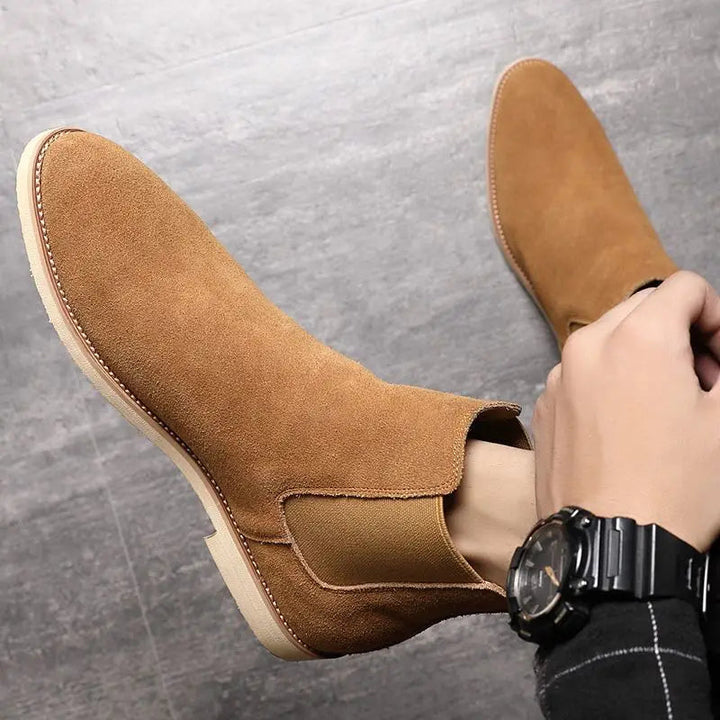 Men's Retro Medium-High Ankle Black Chelsea Boots Leather 5