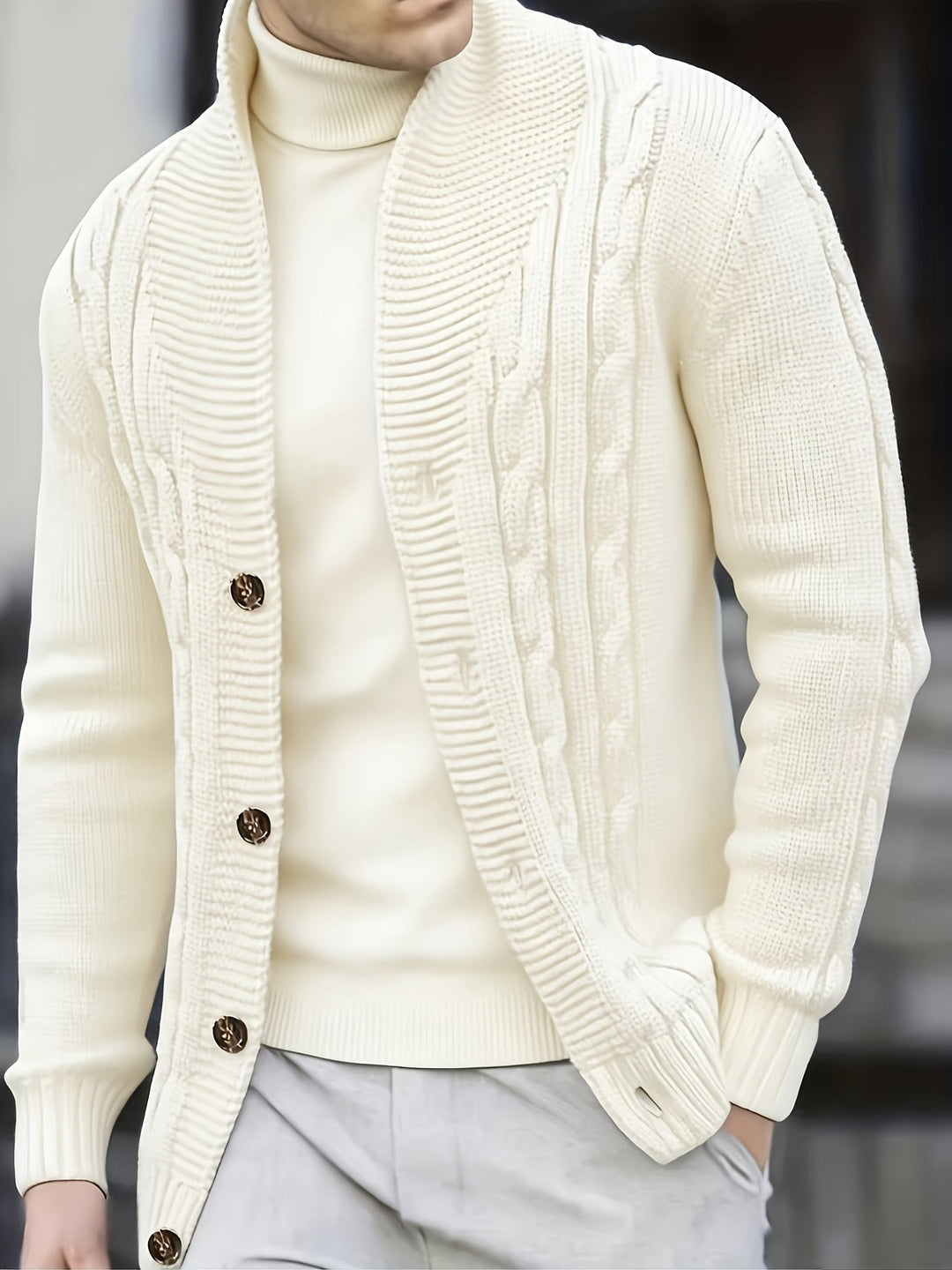 Men's Ribbed Knit Wide Collar Sweater Acrylic 0