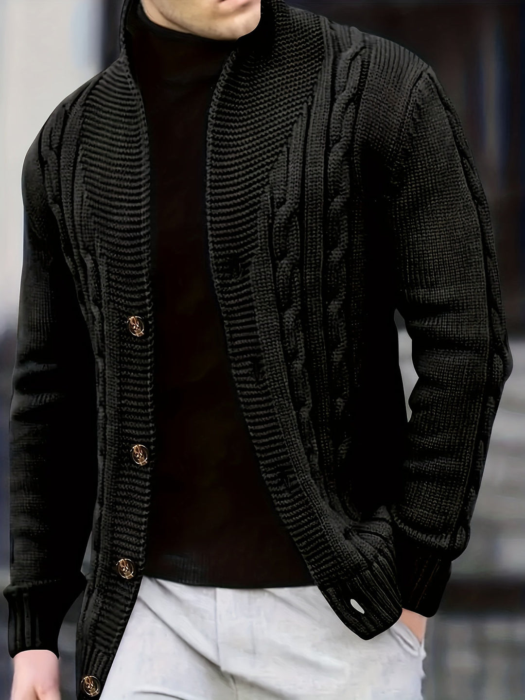 Men's Ribbed Knit Wide Collar Sweater Acrylic 4