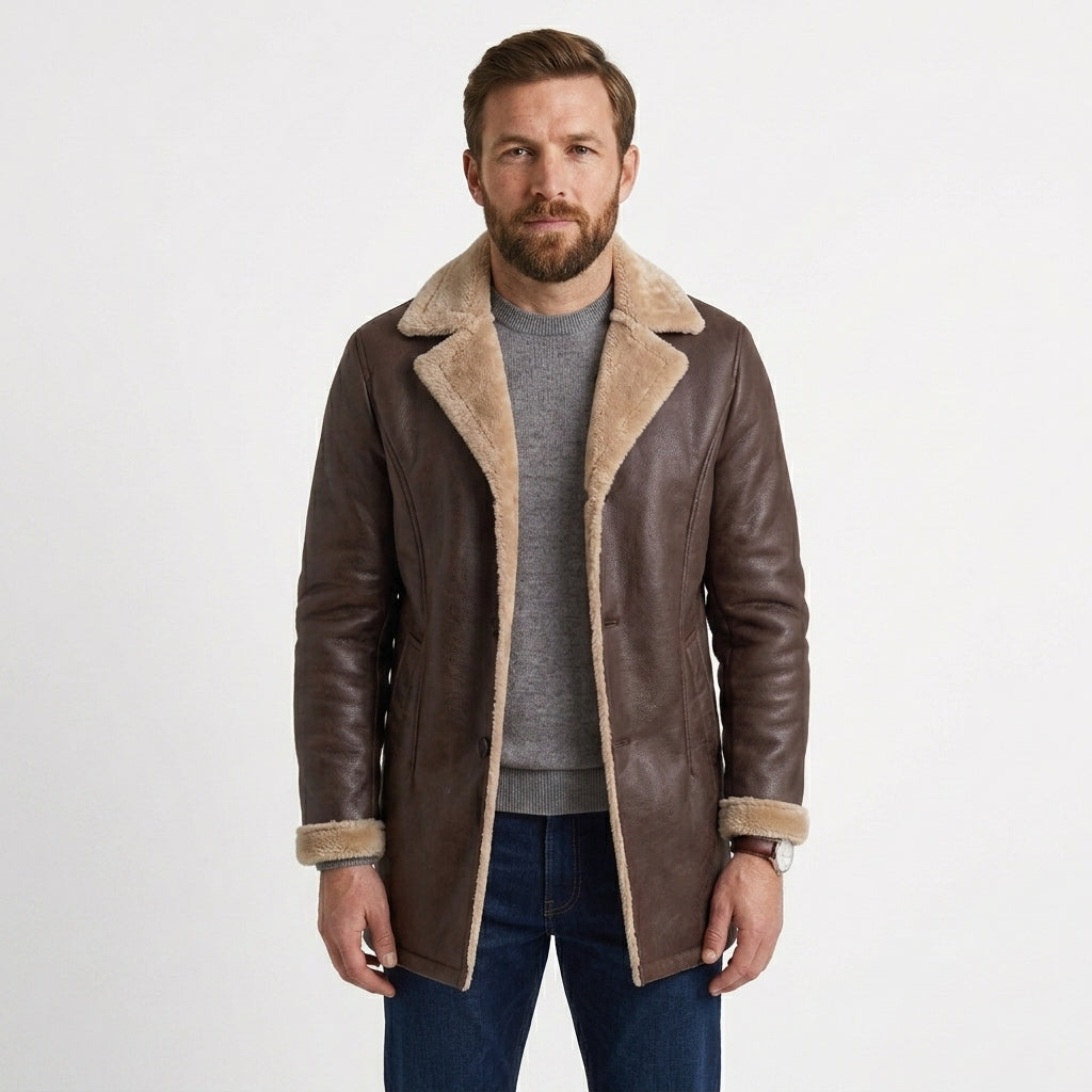 Men's Sherpa Lined Button-Front Winter Jacket Coats Sherpa 2