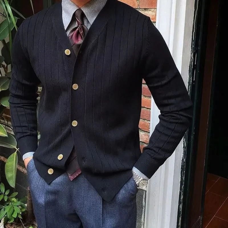 Men's Slim-Fit Knit Cardigan Soft Blend Black Cardigan 2