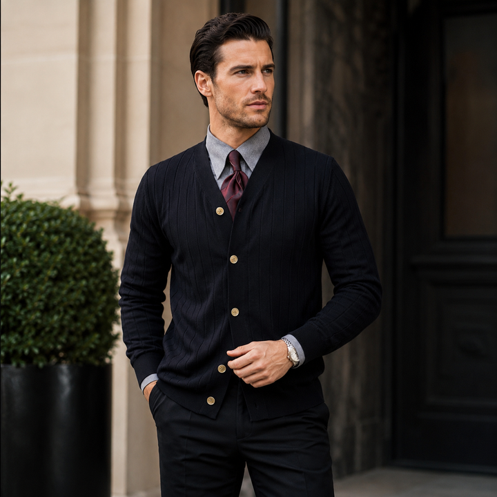 Men's Slim-Fit Knit Cardigan Soft Blend Black Cardigan 6
