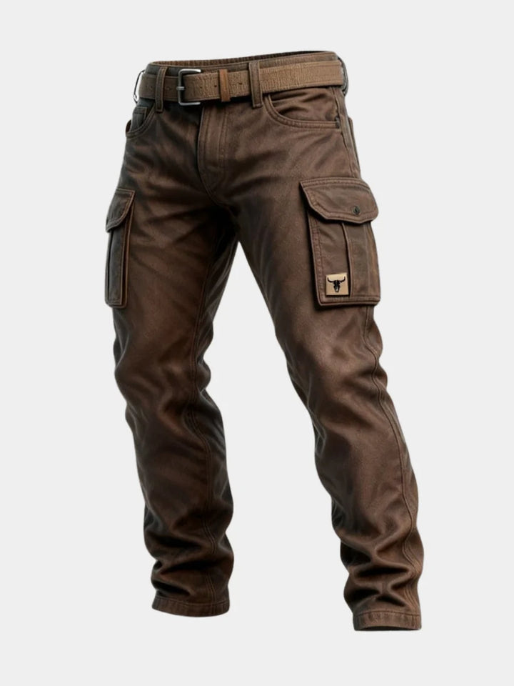 Mens Trousers Slim Fit Tapered Brown Cargo Utility Pockets 1