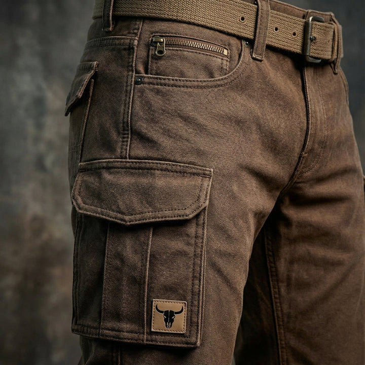 Mens Trousers Slim Fit Tapered Brown Cargo Utility Pockets 3