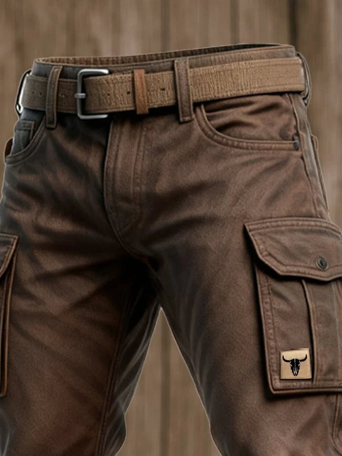 Mens Trousers Slim Fit Tapered Brown Cargo Utility Pockets 4