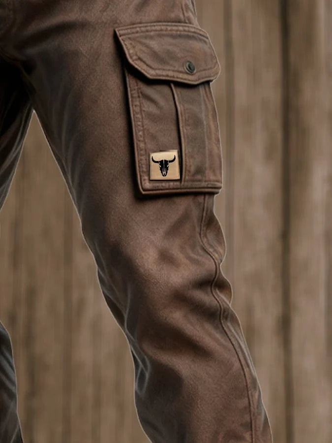Mens Trousers Slim Fit Tapered Brown Cargo Utility Pockets 5