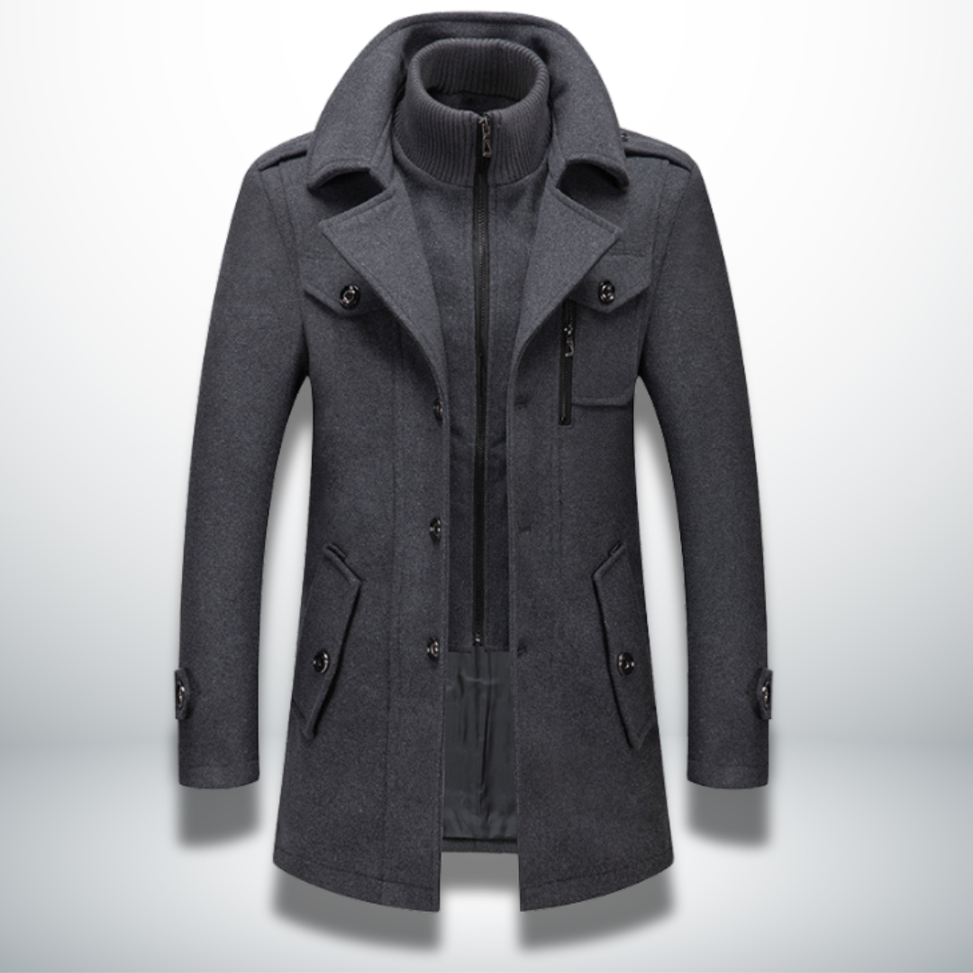 Men's Smart Casual Button Closure Overcoat Wool Blend 3