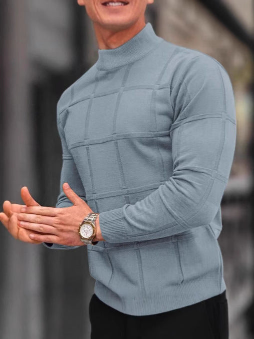 Men's Stand Collar Long Sleeve Sweater Cotton Knit 6