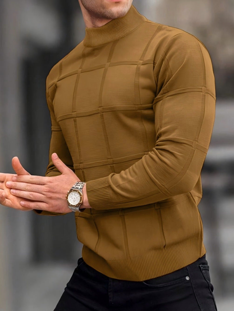 Men's Stand Collar Long Sleeve Sweater Cotton Knit 7