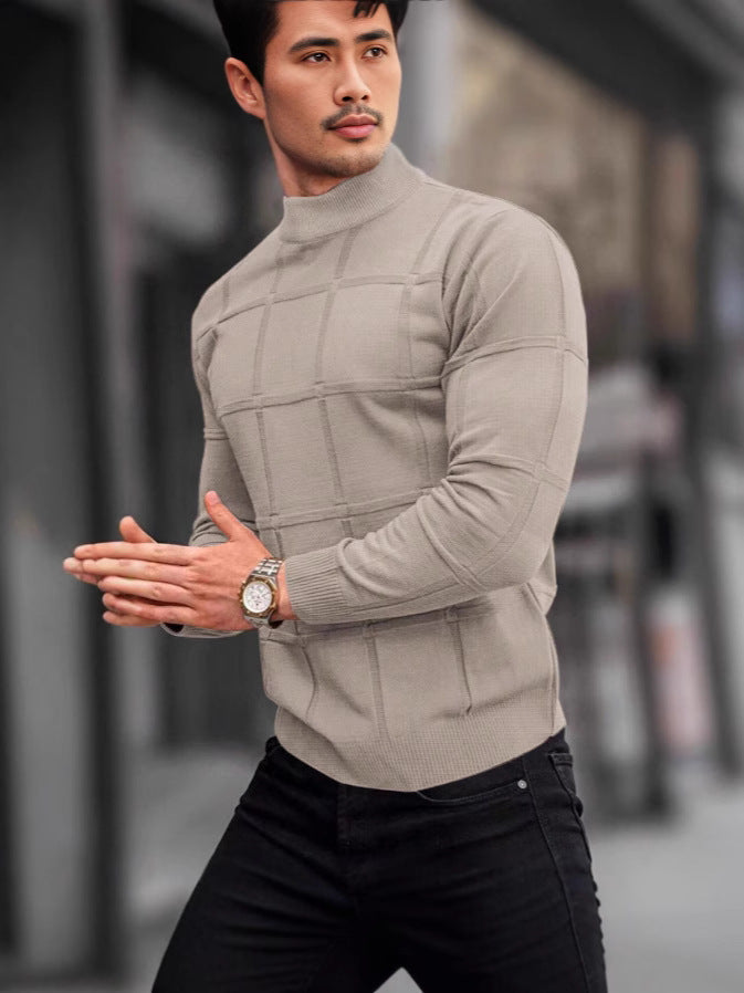 Men's Stand Collar Long Sleeve Sweater Cotton Knit 8