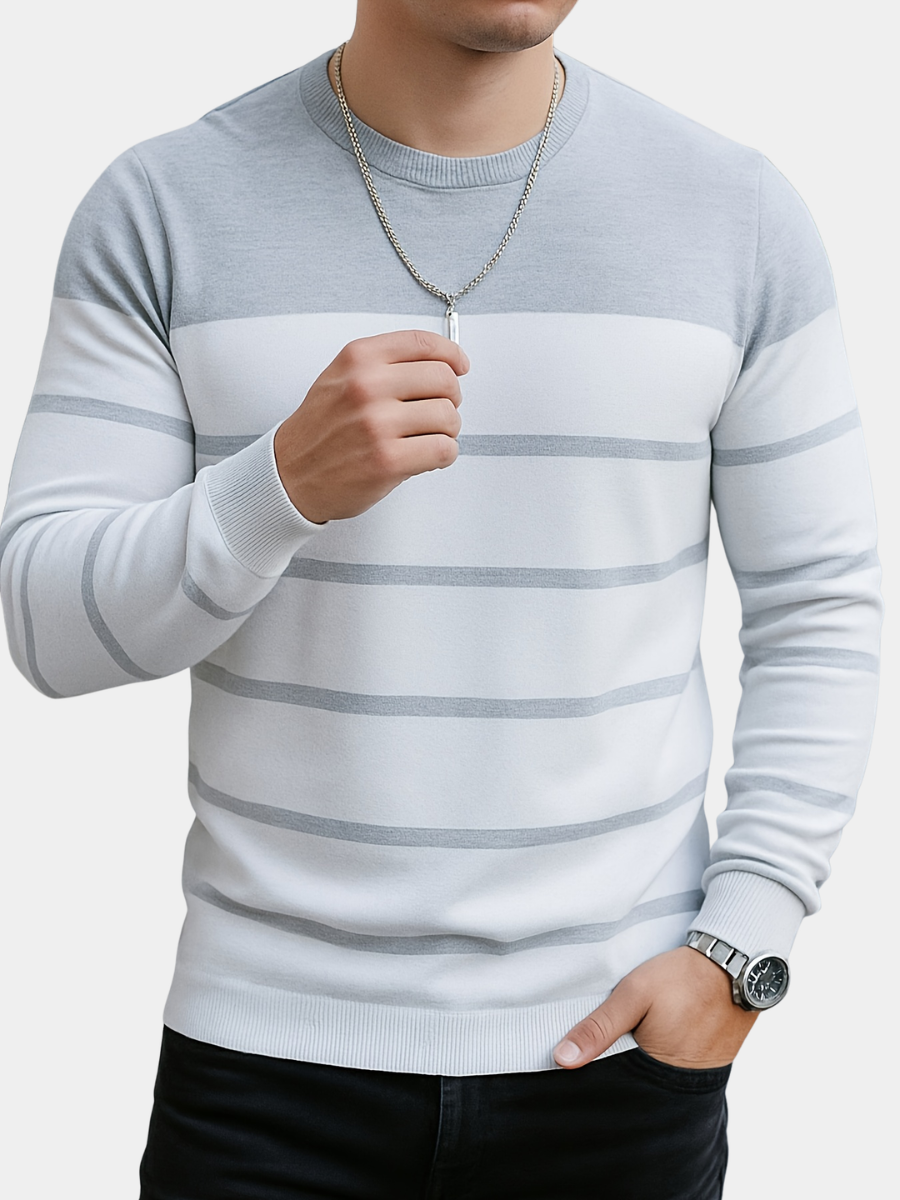Men's Striped Crew Neck Knit Sweater Polyester 1