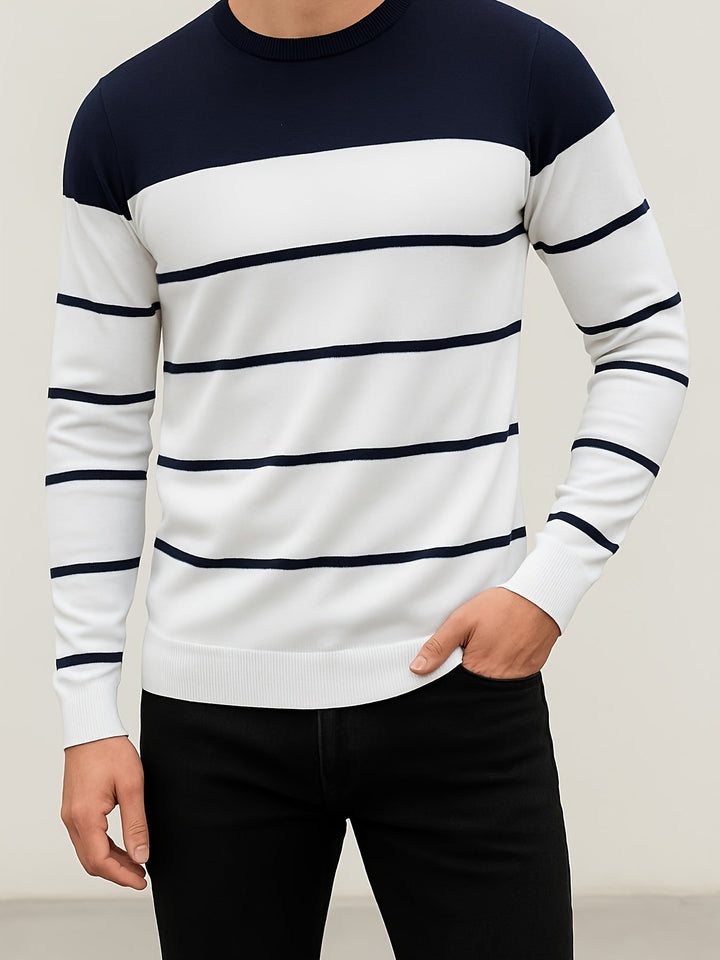 Men's Striped Crew Neck Knit Sweater Polyester 2