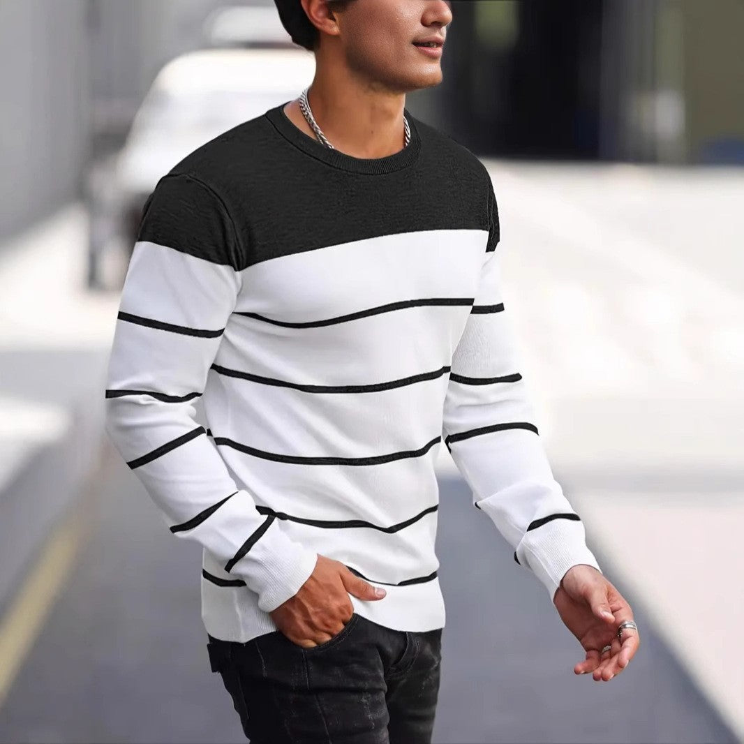Men's Striped Crew Neck Knit Sweater Polyester 3