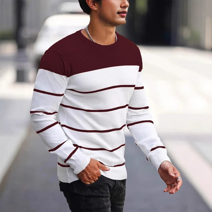 Men's Striped Crew Neck Knit Sweater Polyester 4
