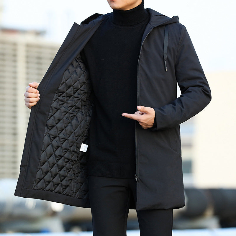 Men's Structured Quilted Mid-Length Coat With Hood 0